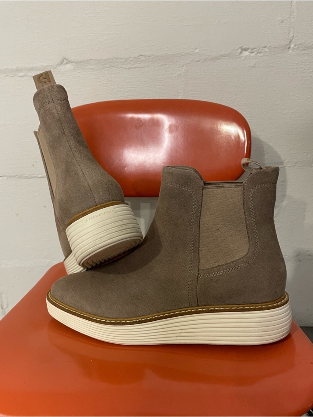 Cole Haan Taupe Suede Chelsea Sneaker Boot with White Sole